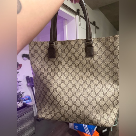 Auth GUCCI GG Shoulder Tote Bag PVC Leather Brown  1005a - Picture 13 of 15